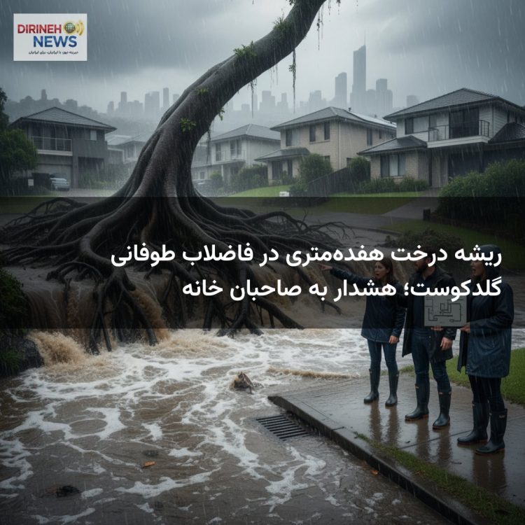 ریشه درخت هفده‌متری در فاضلاب طوفانی گلدکوست؛ هشدار به صاحبان خانه