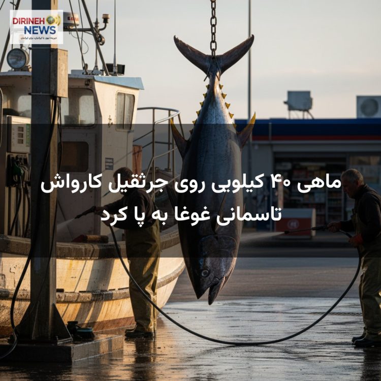 ماهی ۴۰ کیلویی روی جرثقیل کارواش تاسمانی غوغا به پا کرد